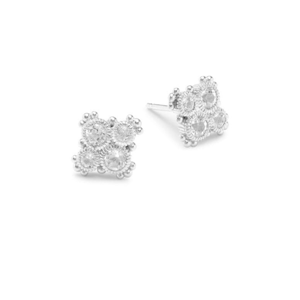 Judith Ripka Lore Sterling Silver & White Topaz 4 Stone Cluster Stud Earrings